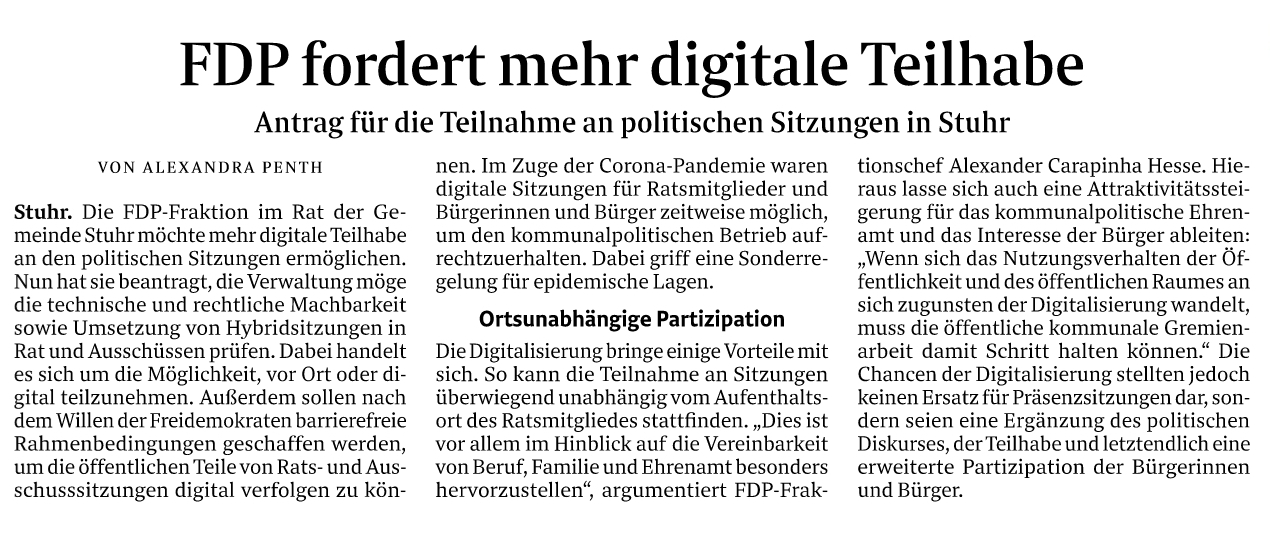 Artikel: FDP fordert mehr digitale Teilhabe